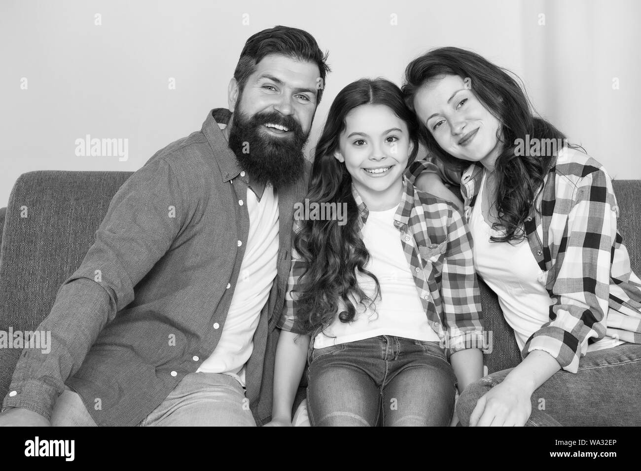Happy family together. little girl child with parents. trust and ...