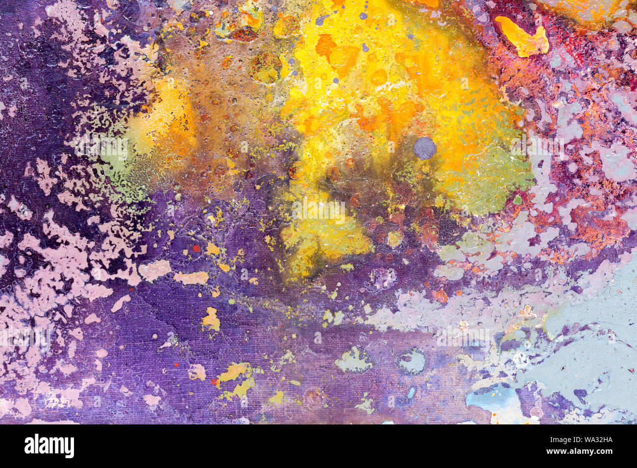 Colorful bright abstract watercolor painting background for various design. Yellow and purple