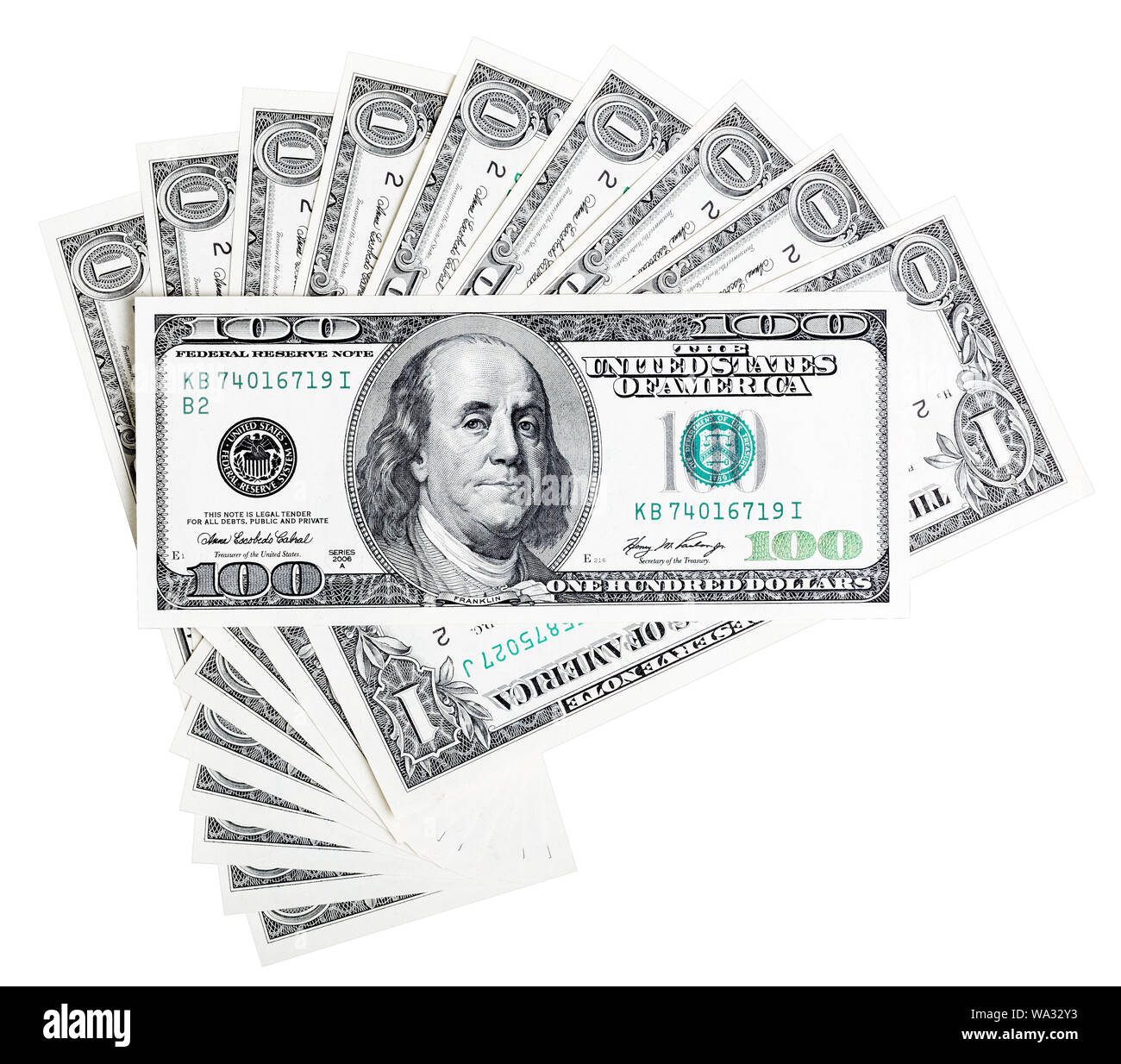 Hundred old design U.S. dollar banknote bill, abstract background. Stock Photo