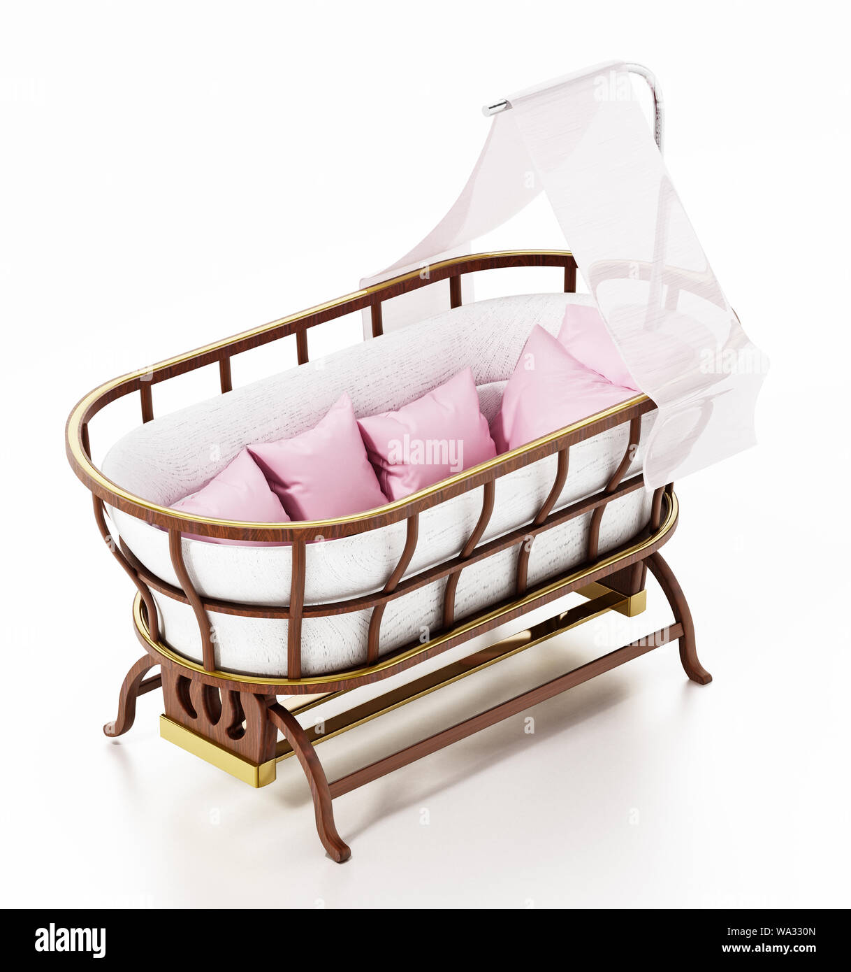 Classic style baby crib isolated on white background. 3D illustration ...
