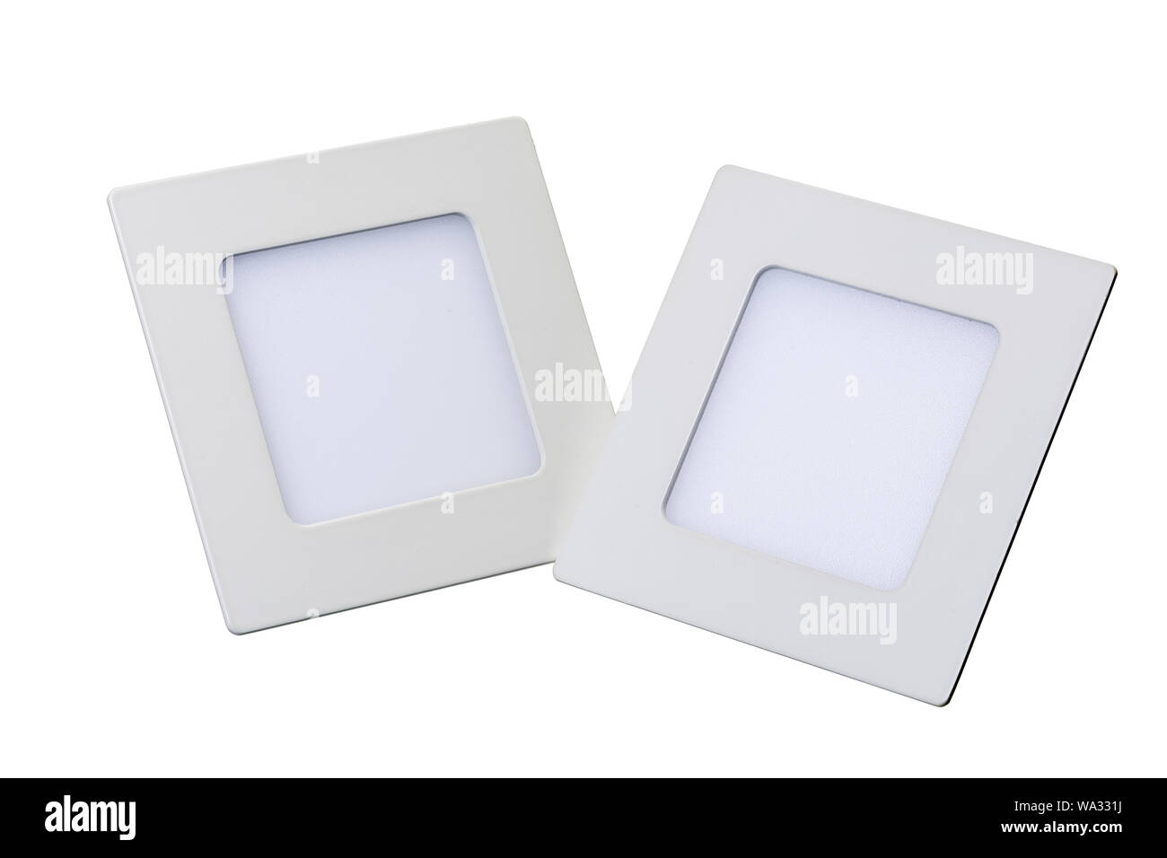 Two non-standard square LED lamps isolated. Stock Photo