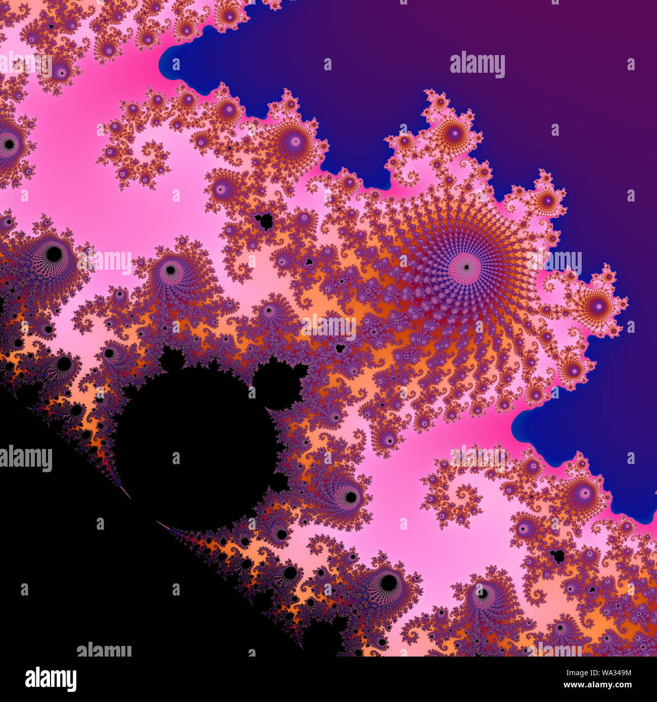 Black, blue, purple and pink mandelbrot fractal. Stock Photo