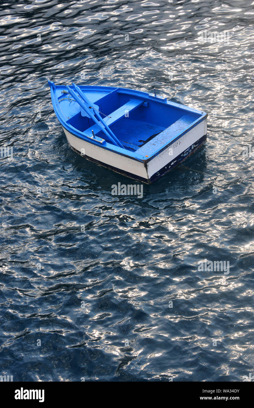 small empty blue boat view from above Stock Photo