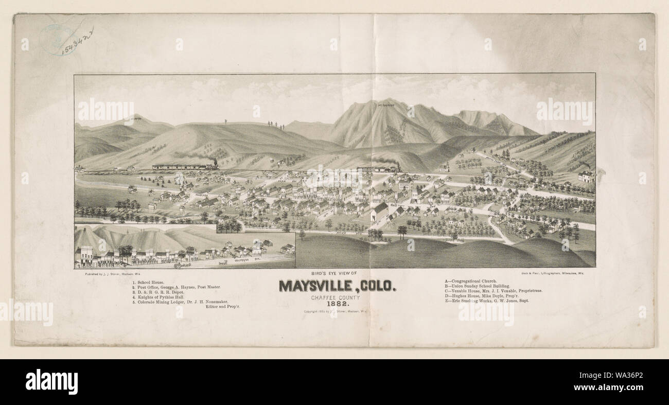 Bird's eye view of Maysville, Colo. Chaffee County 1882 Stock Photo