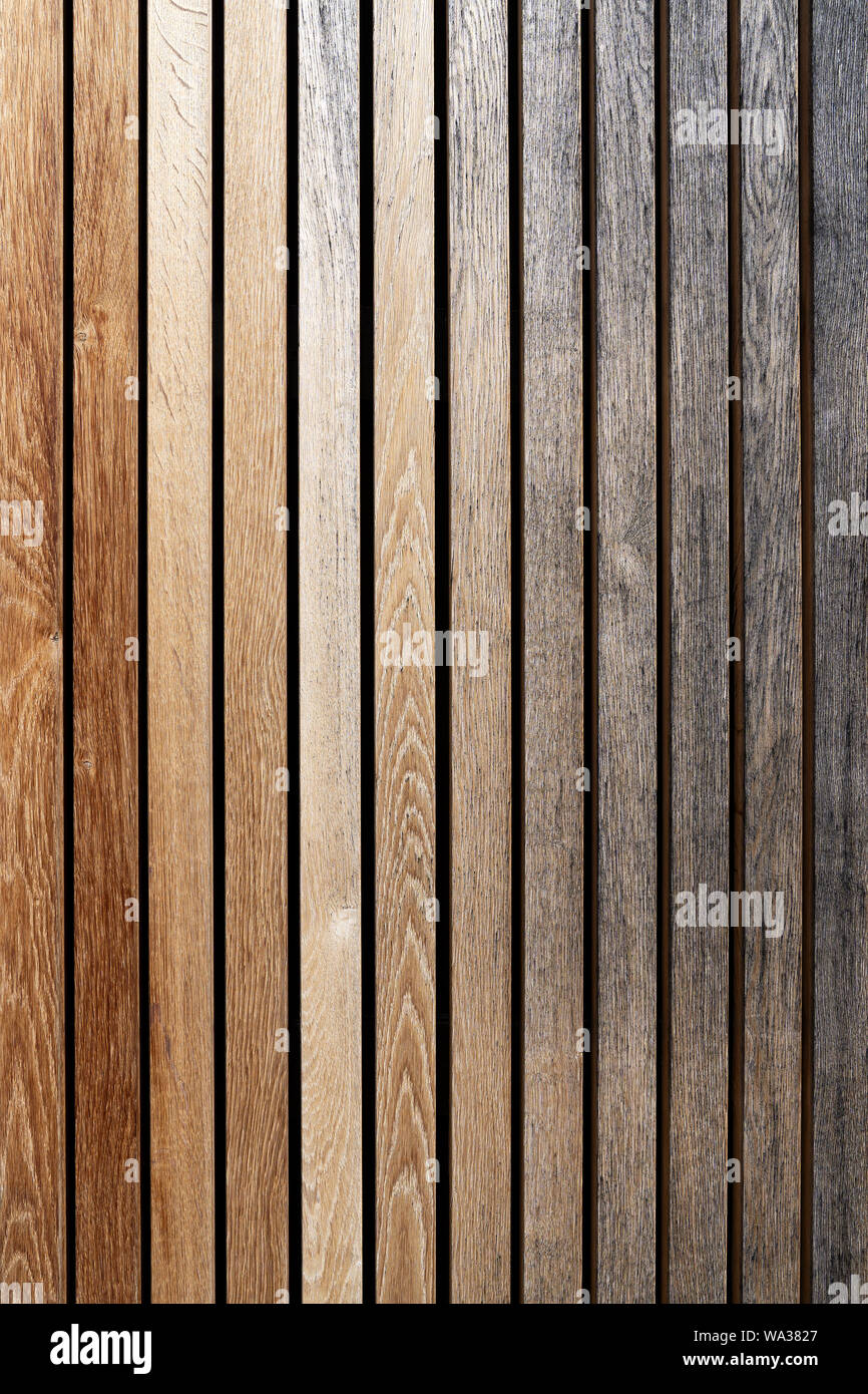 Vertical boards with different degree of weathering Stock Photo