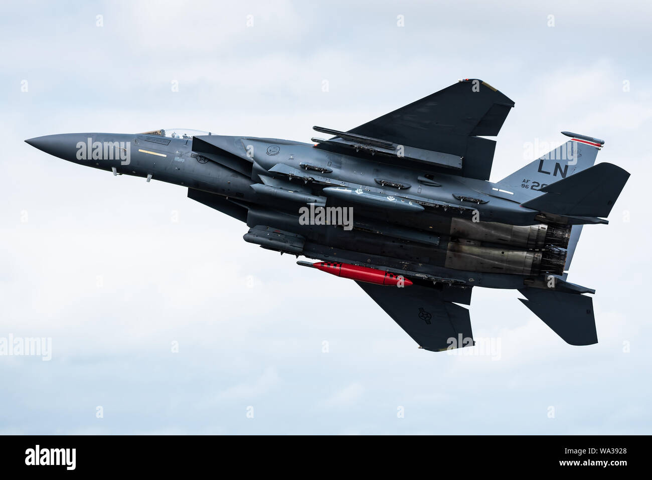 A McDonnell Douglas F-15E Strike Eagle multirole fighter jet from the 48th Fighter Wing of the United States Air Force (USAF). Stock Photo