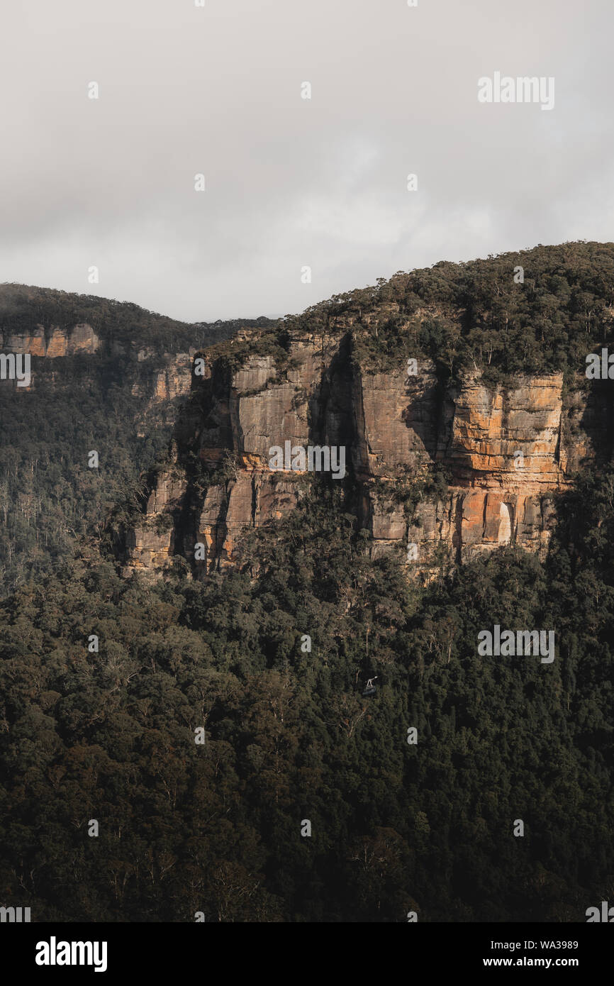 Stunning mountain views from the Three Sisters Lookout, in the Blue Mountains NSW. Stock Photo