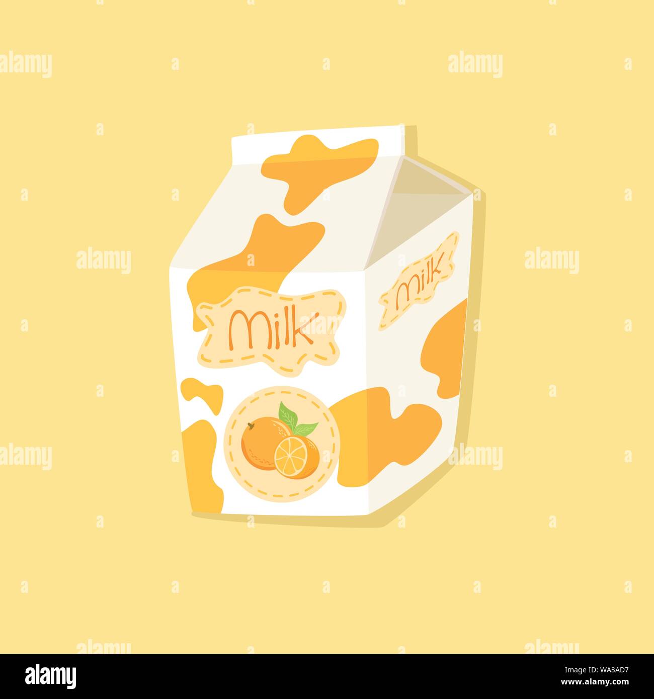 Spotted Orange Flavored Milk Carton Packaging on Yellow Background