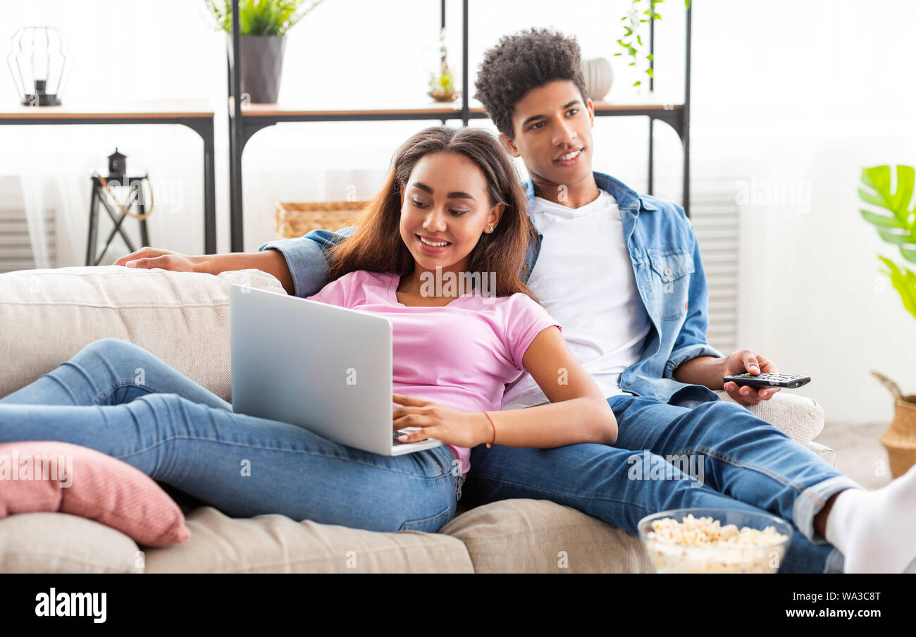 Young african couple enjoying spending weekends together Stock Photo