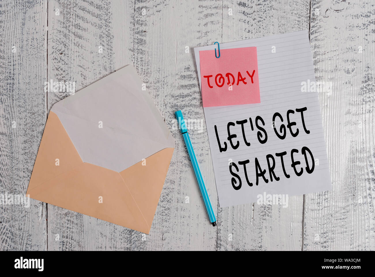 Writing note showing Let S Is Get Started. Business concept for to ...