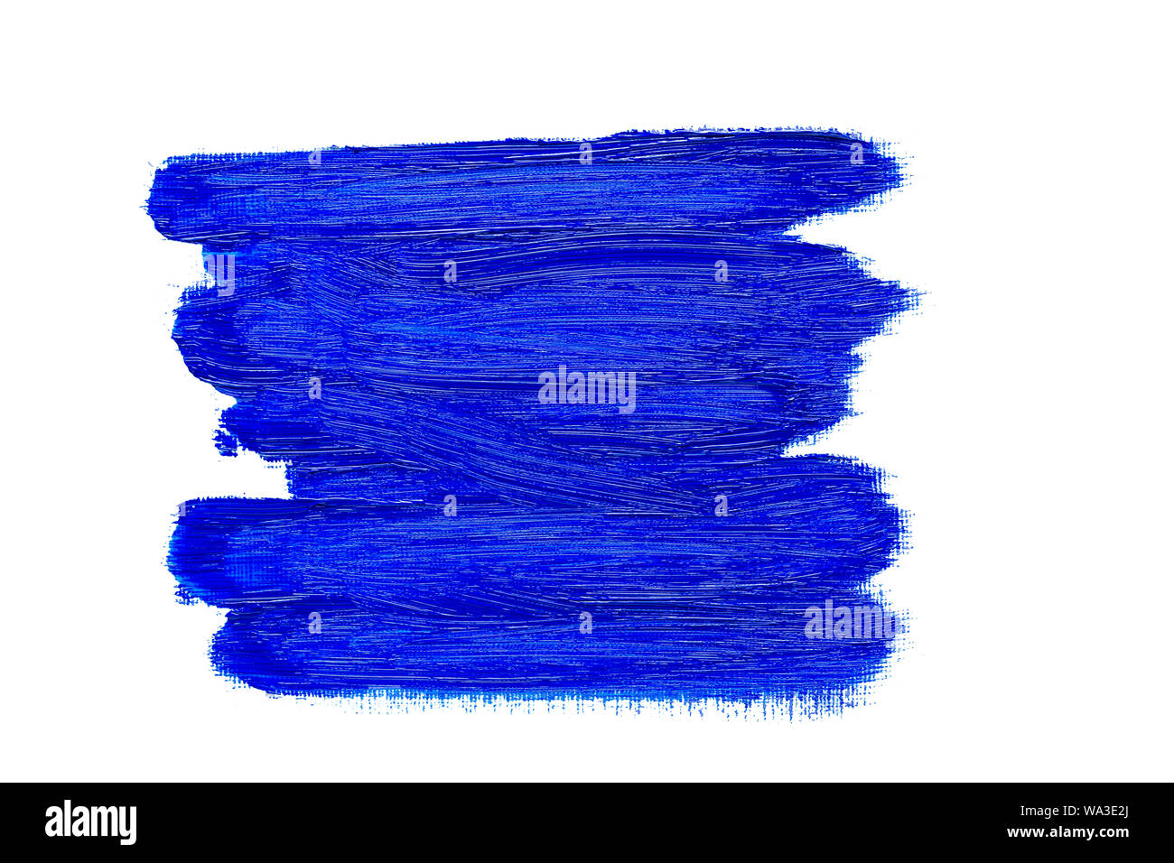 Abstract blue real oil painting brush strokes isolated on white background, painted with cobalt blue oil color. Stock Photo