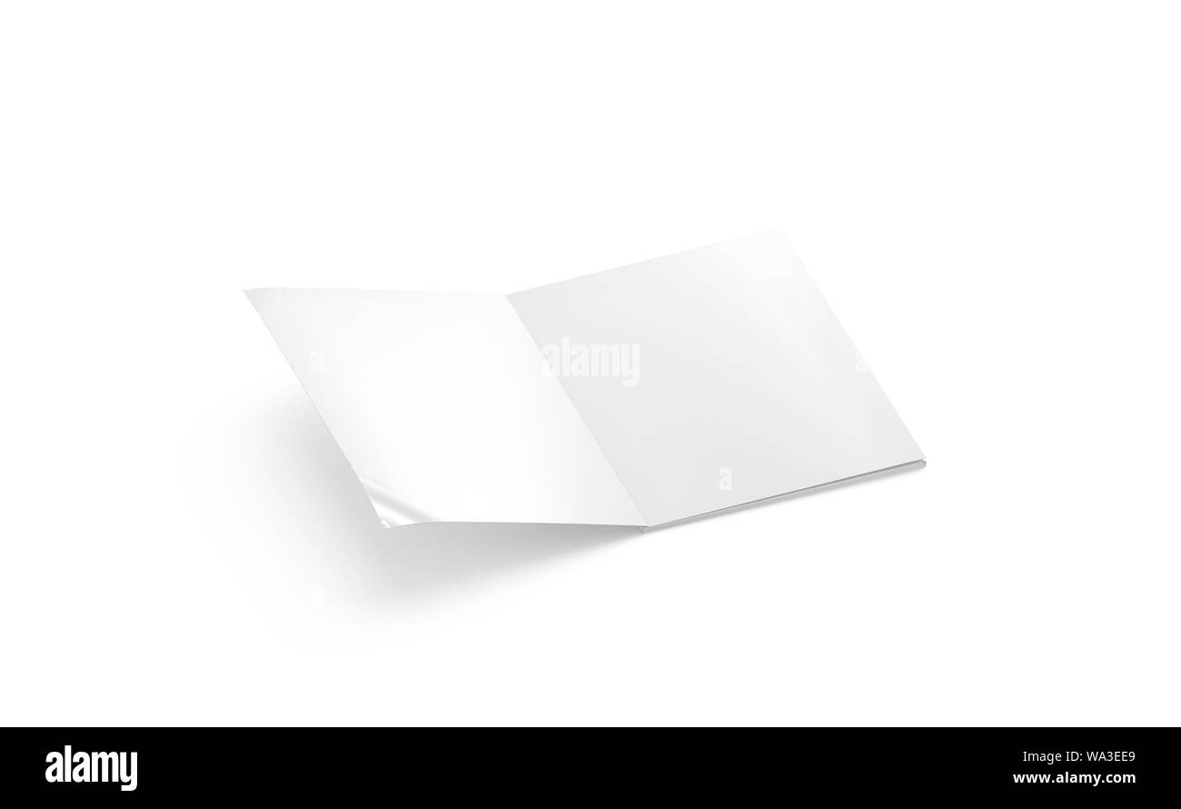 Blank white opened a4 magazine mockup, side view, 3d rendering. Empty softcover book mock up, isolated. Clear paper dairy or notebook with page templa Stock Photo