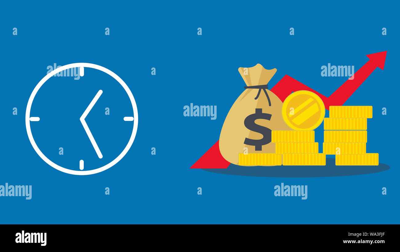 money and time are equal concept illustration blue background Stock ...