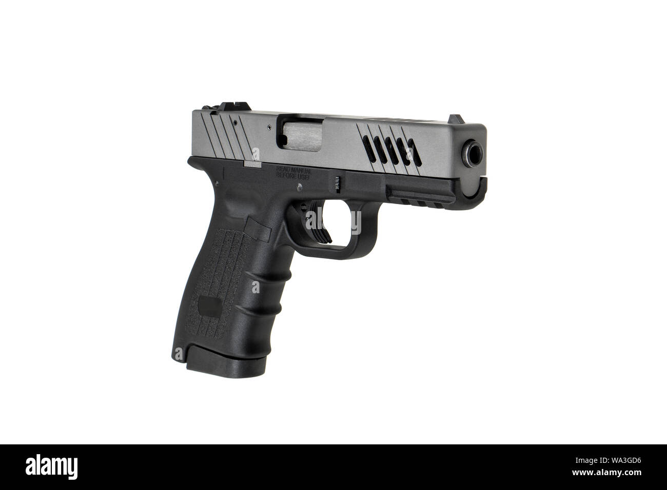 Modern black-gray gun isolate on white background. semi-automatic 