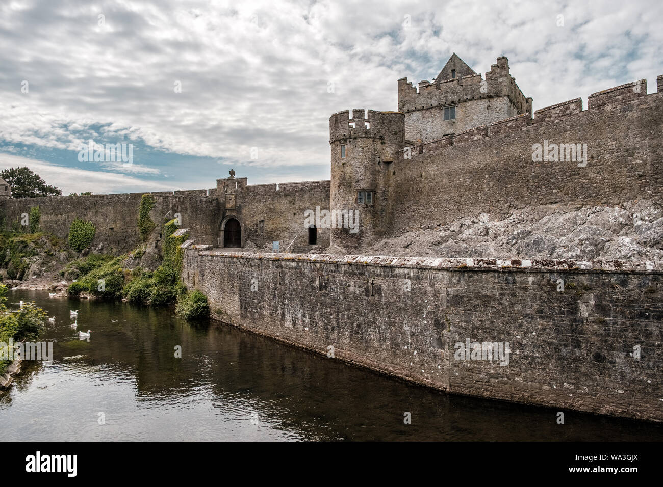 Cahir Castle, Cahir, County Tipperary, Ireland - 15th May 2019. Built in the 13th century, Cahir Castle is one of Ireland's largest castles and stands Stock Photo