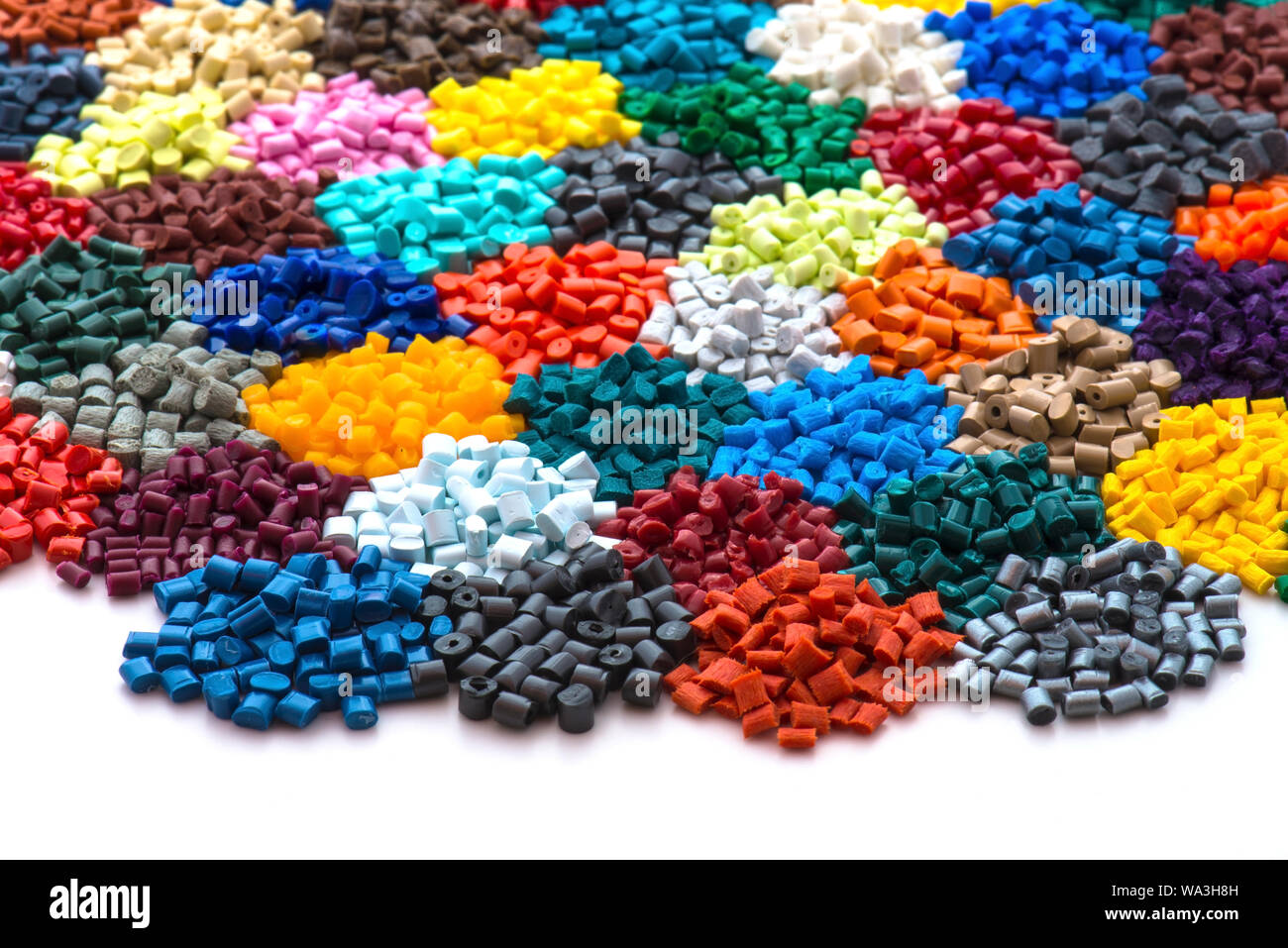several dyed polymer resins in laboratory Stock Photo