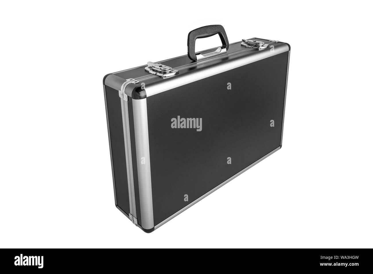 Black padded aluminum briefcase case with metal corners isolated on white  background Stock Photo - Alamy