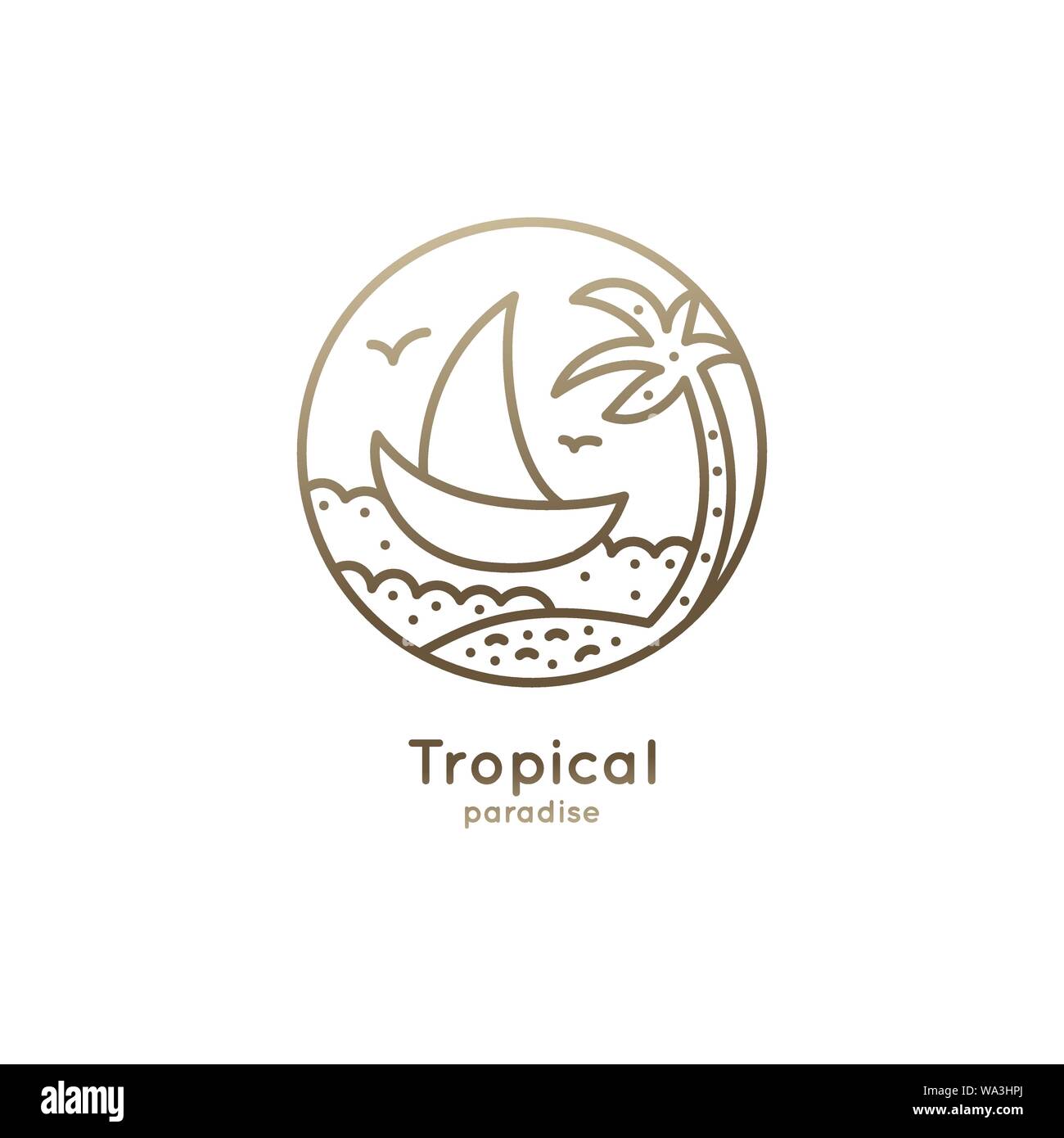 Logo boat in tropics Stock Vector