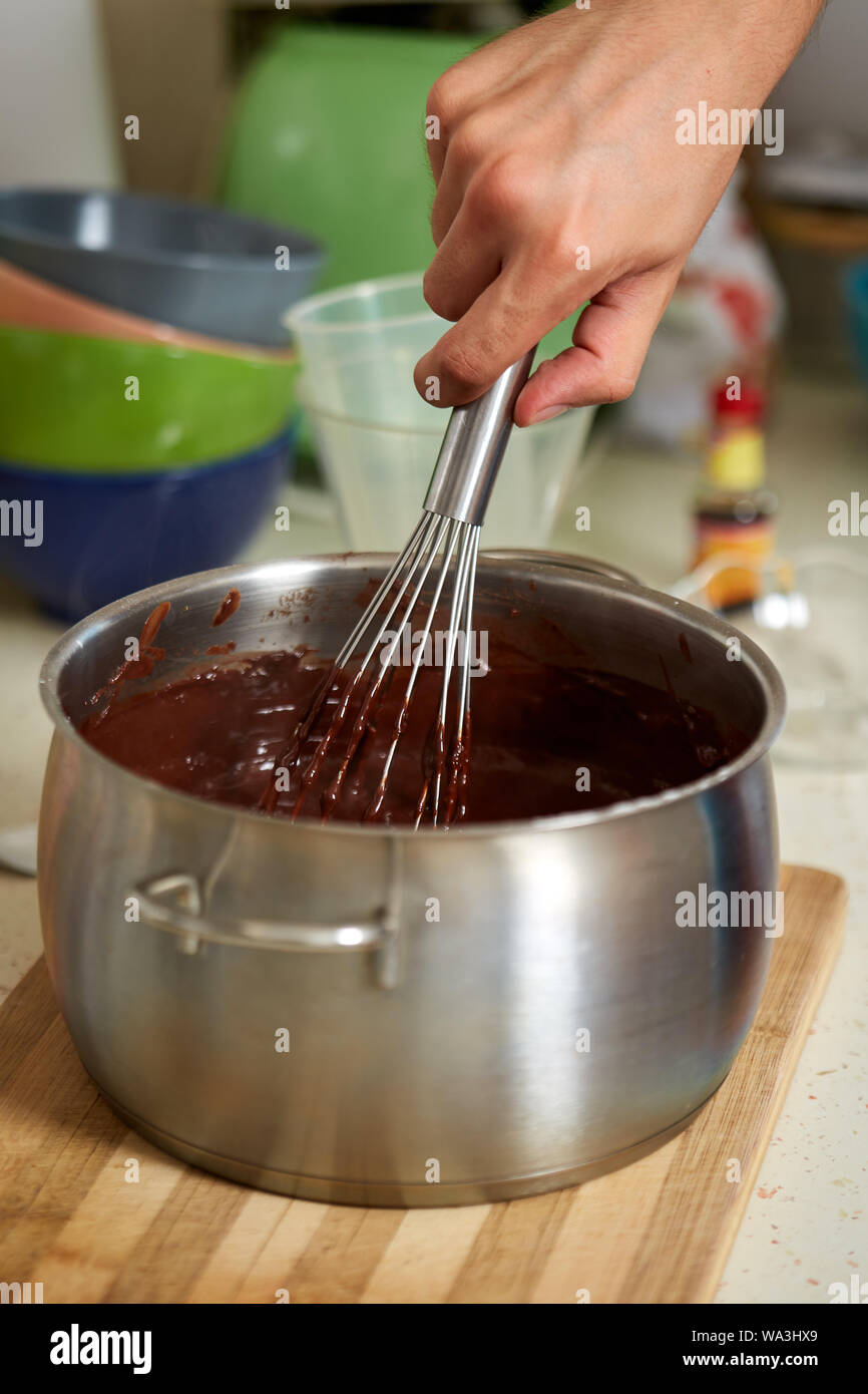 Hands of chef making pudding Stock Photo Alamy