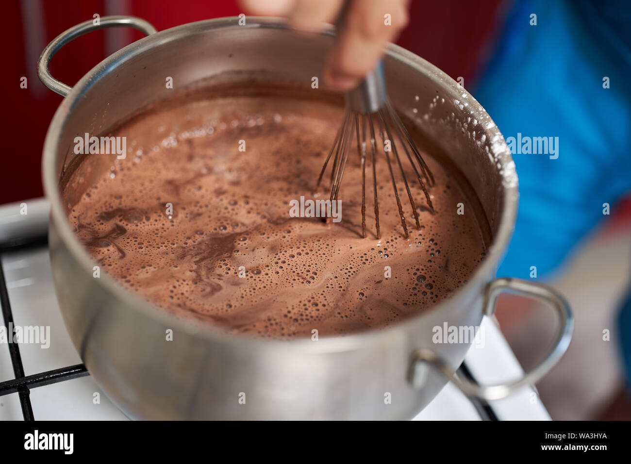 Hands of chef making pudding Stock Photo Alamy