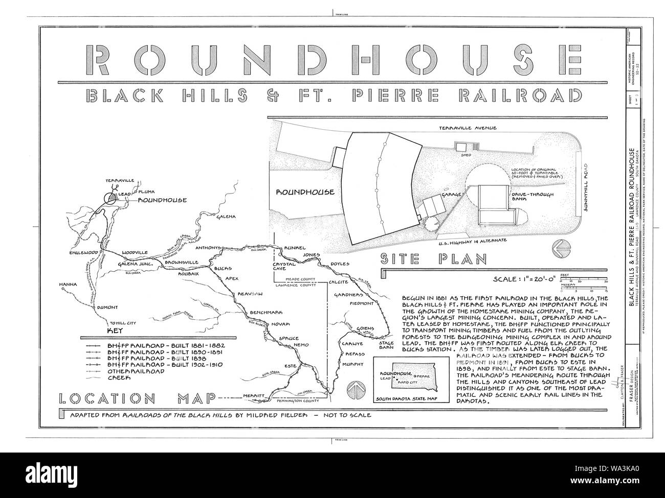 Black Hills and Fort Pierre Railroad Roundhouse, Terraville Avenue and Sunnyhill Road, Lead, Lawrence County, SD HAER SD-52 (sheet 1 of 3) Stock Photo