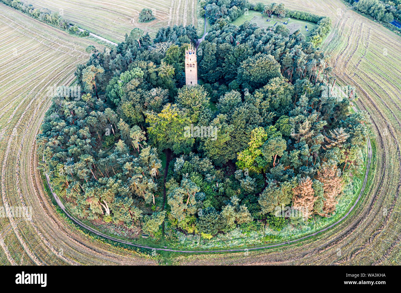 FARINGTON UK - AUGUST 17, 2019: Aerial view of the Folly Tower in Faringdon Stock Photo