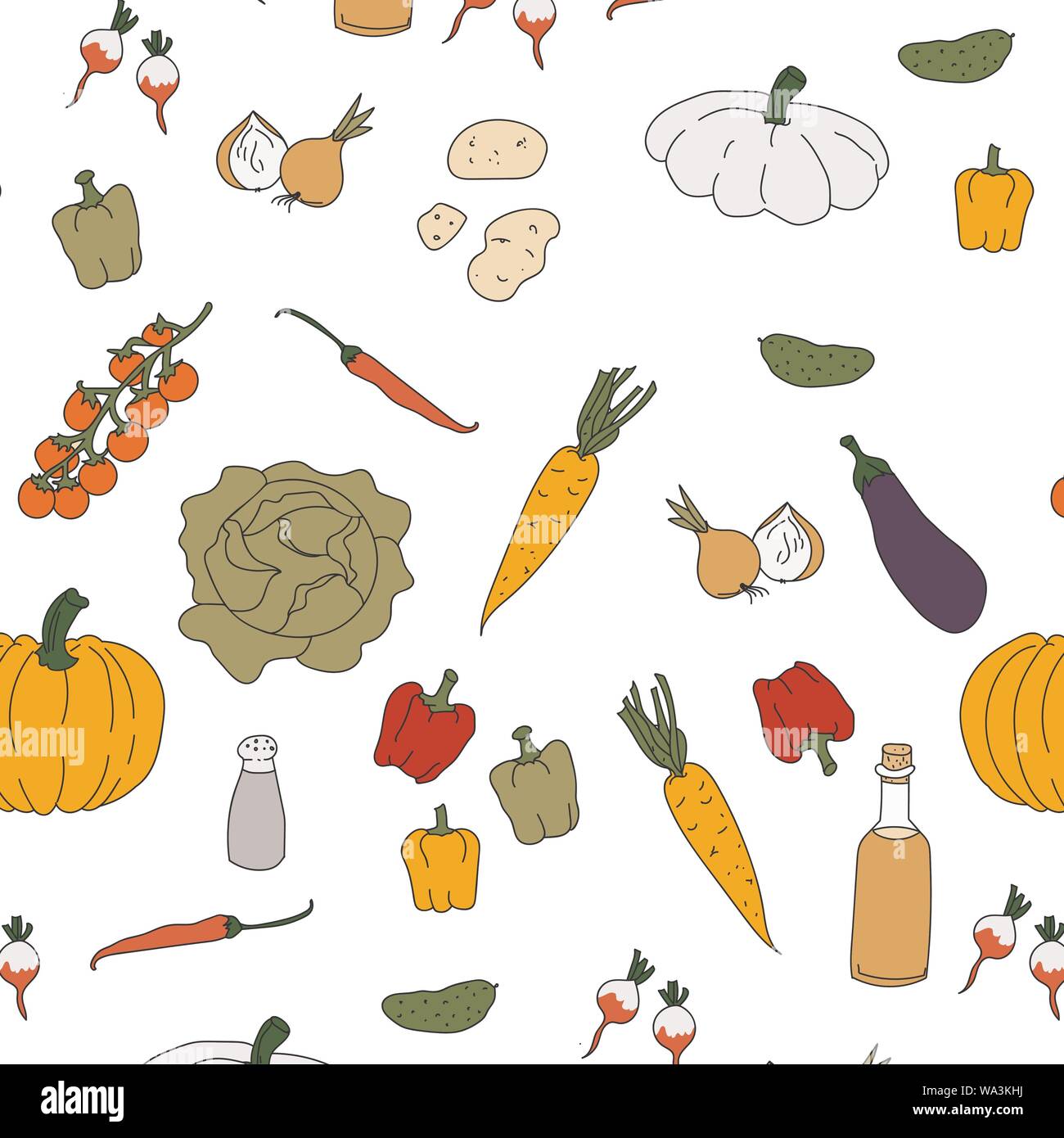 Seamless pattern with hand drawn vegetables. Vector illustration ...