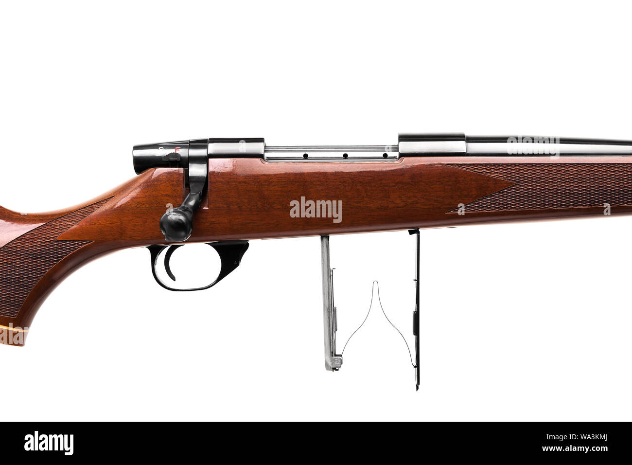 Modern luxury boltaction carbine with a wooden varnished butt