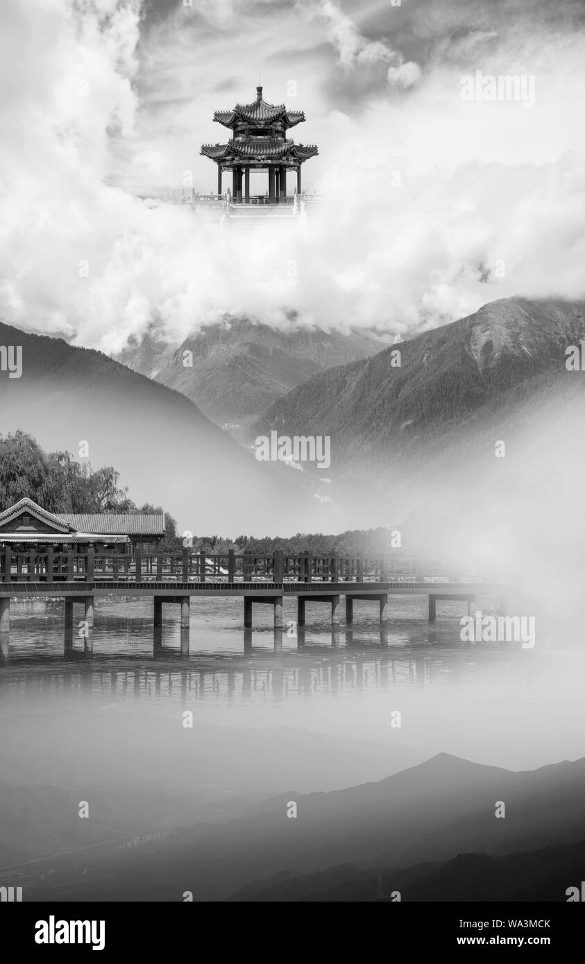 Beautiful chinese natural landscape Black and White Stock Photos ...