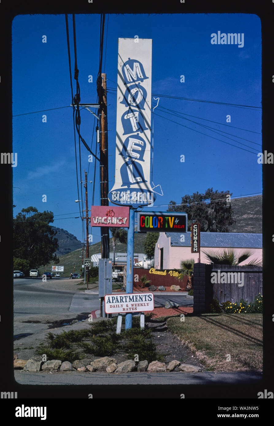 Blue Bell Motel (1937) sign, 3053 S. Higuera Street, San Luis Obispo, California Stock Photo