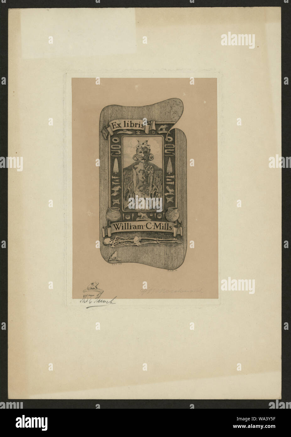 Bookplate of  archaeologist William C. Mills] / T.E.F., del. ; A.N.M., sc Stock Photo