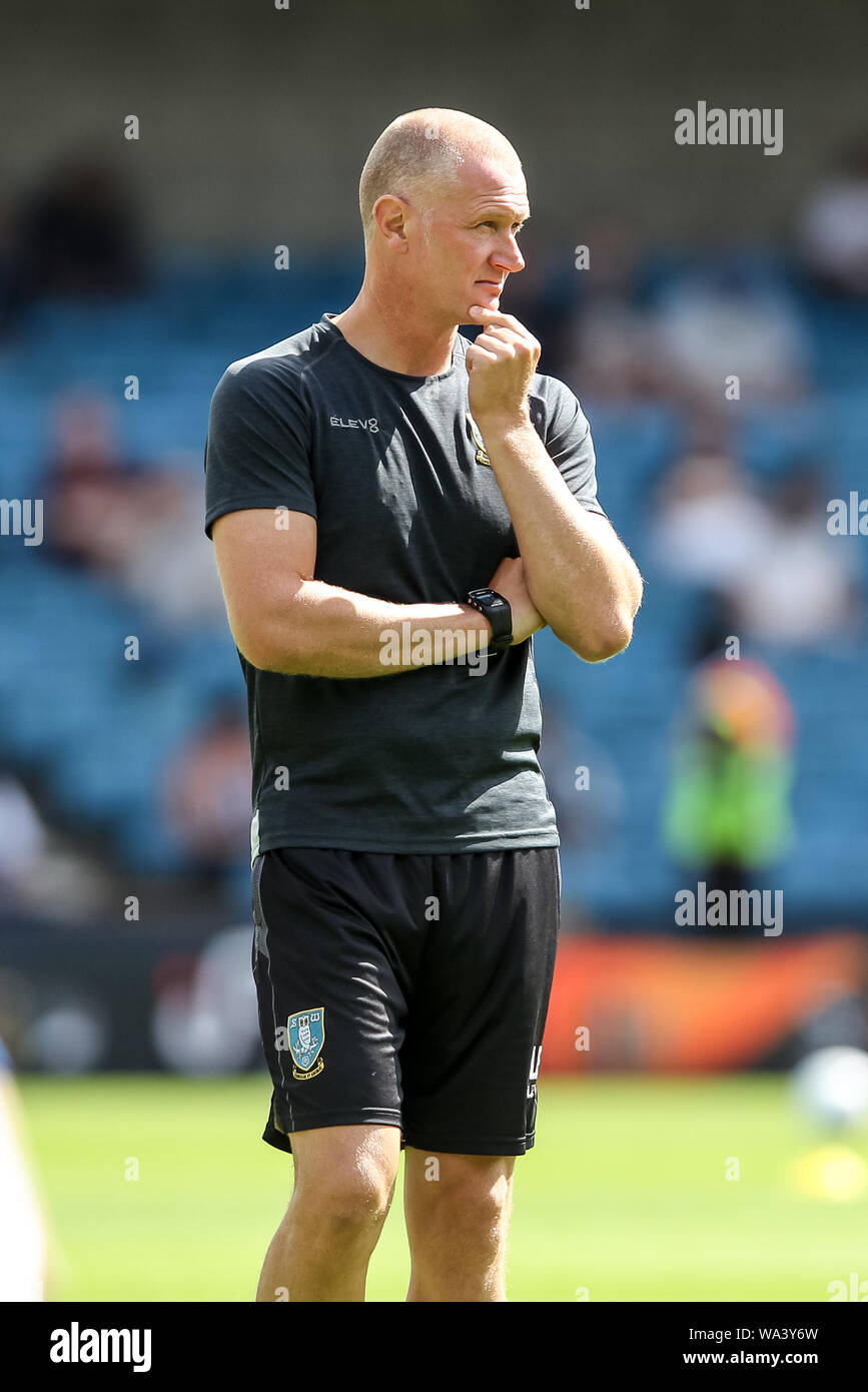 London, UK. 17th Aug, 2019. Sheffield Wednesday Manager Lee Bullen during the EFL Sky Bet Championship match between Millwall and Sheffield Wednesday at The Den, London, England on 17 August 2019. Photo by Ken Sparks. Editorial use only, license required for commercial use. No use in betting, games or a single club/league/player publications. Credit: UK Sports Pics Ltd/Alamy Live News Stock Photo
