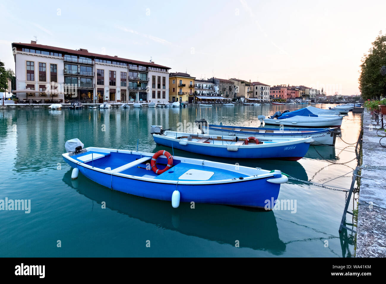 Boats in the marina of Peschiera del Garda. Verona province, Veneto, Italy, Europe. Stock Photo