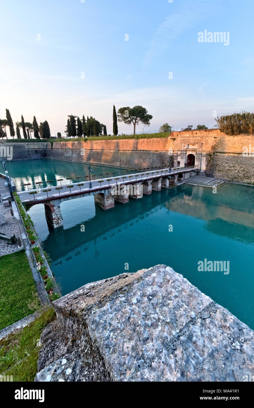 The entrance of Porta Brescia of the fortress of Peschiera del Garda. Verona province, Veneto, Italy, Europe. Stock Photo