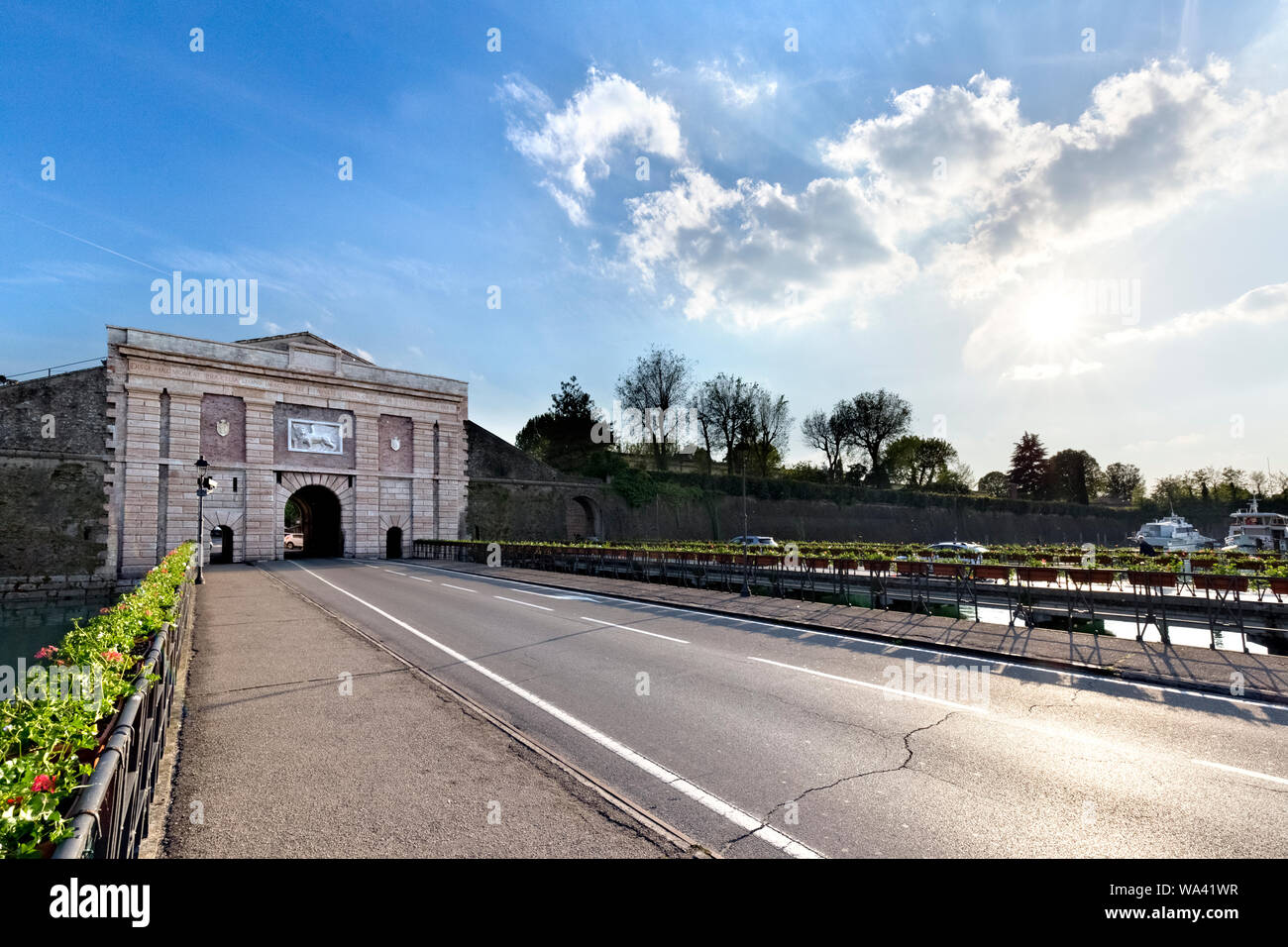 The entrance of Porta Verona of the fortress of Peschiera del Garda. Verona province, Veneto, Italy, Europe. Stock Photo