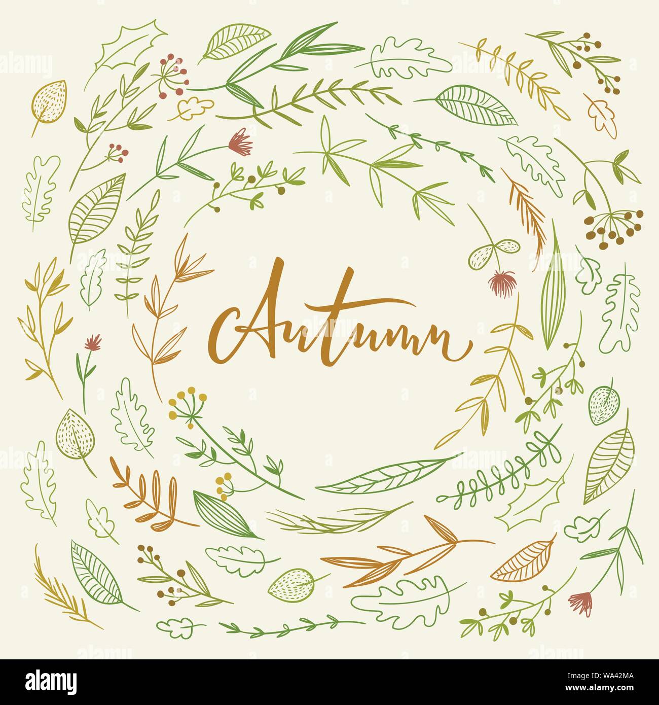 Autumn background with lettering with flowers and leaves Stock Vector ...