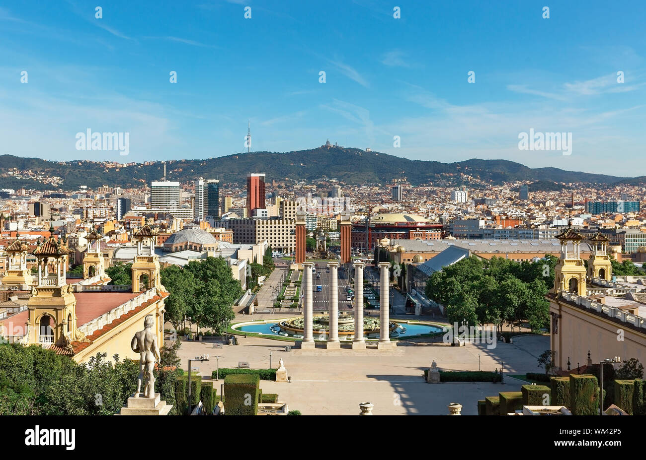 beautiful Plaza de España in Barcelona, panorama Stock Photo
