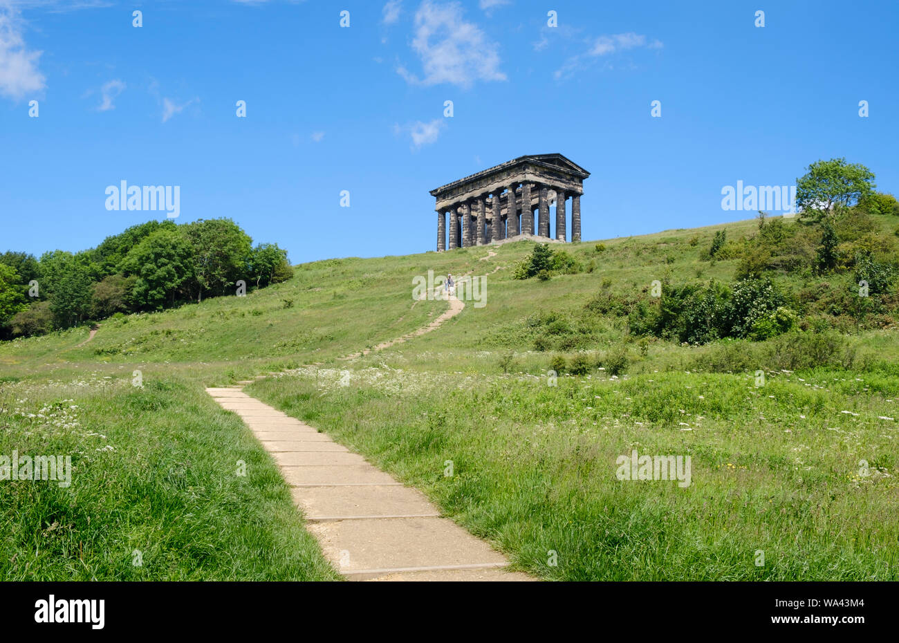 Steep winding path to the  Earl of Durham's Monument also known as  Penshaw Monument near Washington, Sunderland,  Tyne and Wear Stock Photo