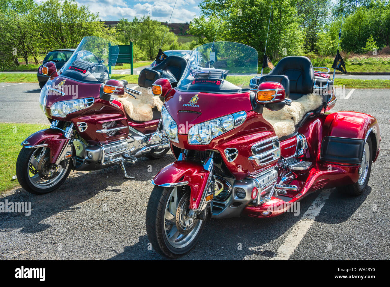 Luxury Motorcycles Honda Goldwing Three-Wheeler Trike and Honda Goldwing two wheeler motorcycle. Stock Photo