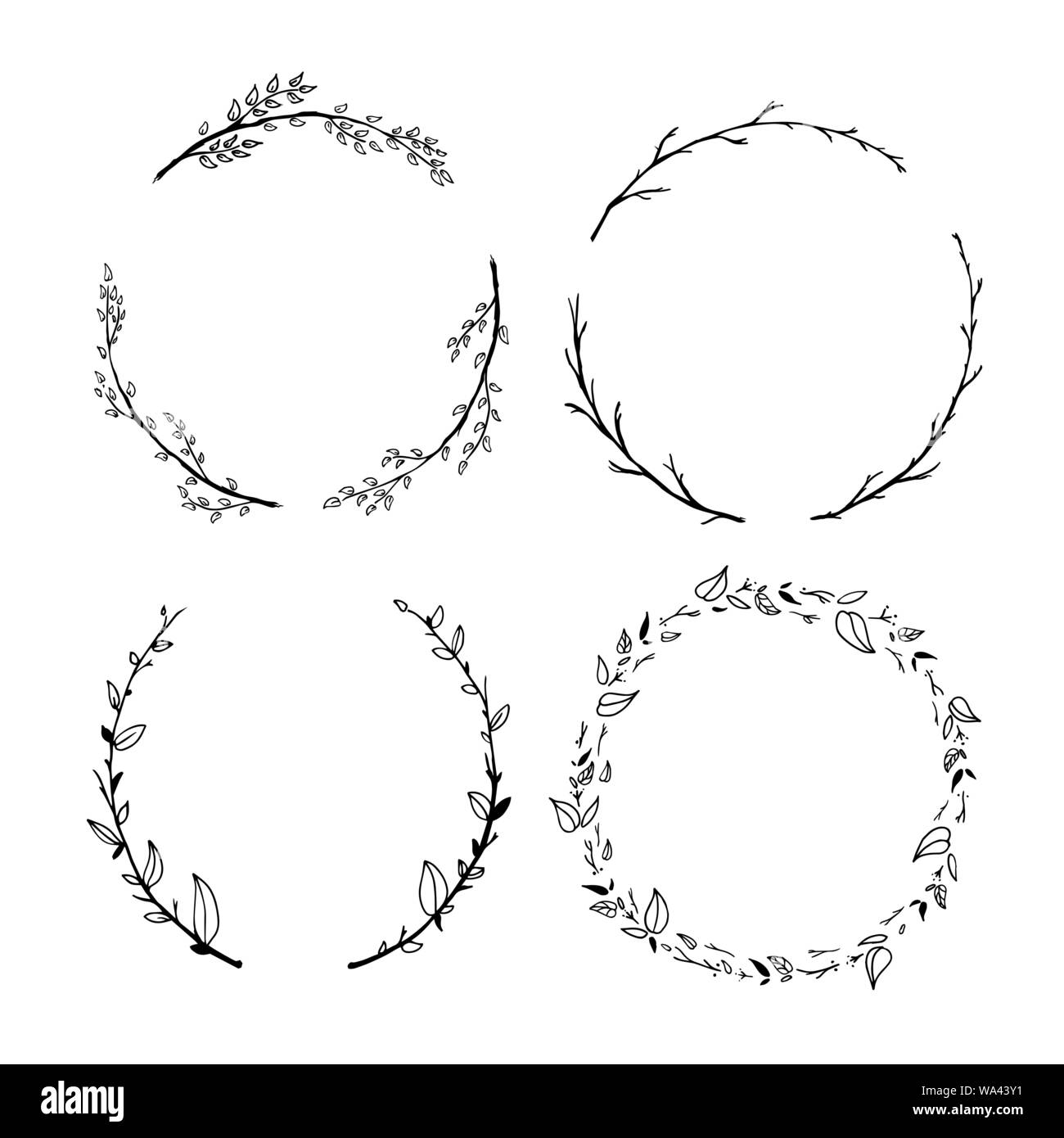 Set of cute detailed hand drawn floral wreaths on white Stock Vector ...