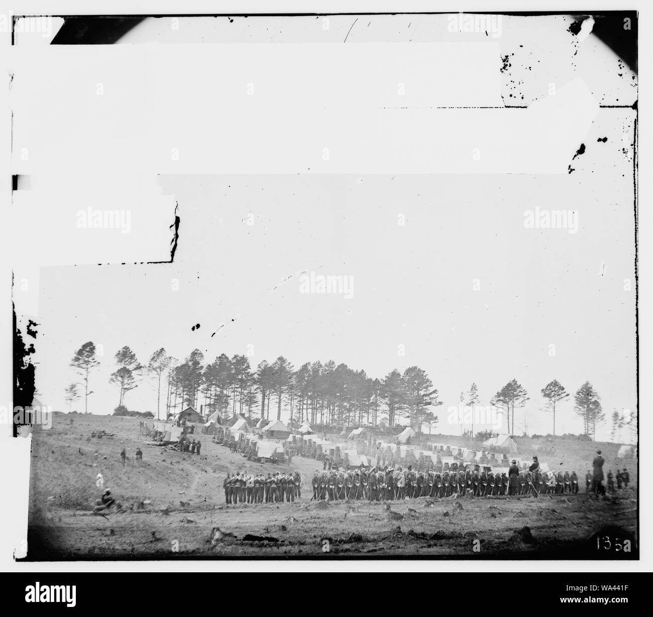 Brandy Station, Virginia. Guard mount of 114th Pennsylvania Infantry. 1st Division, 3rd Corps Stock Photo
