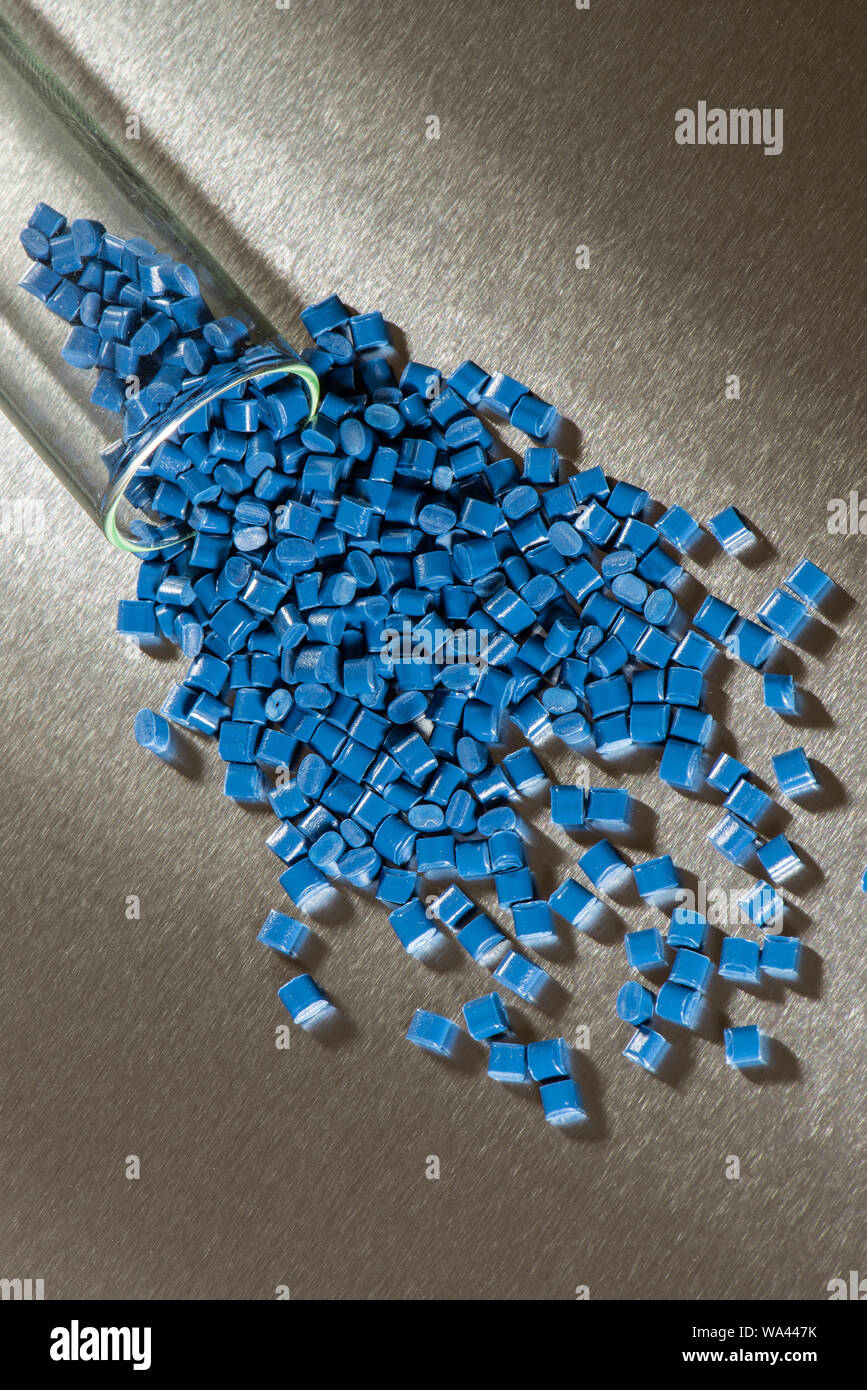 several dyed polymer resins in laboratory Stock Photo
