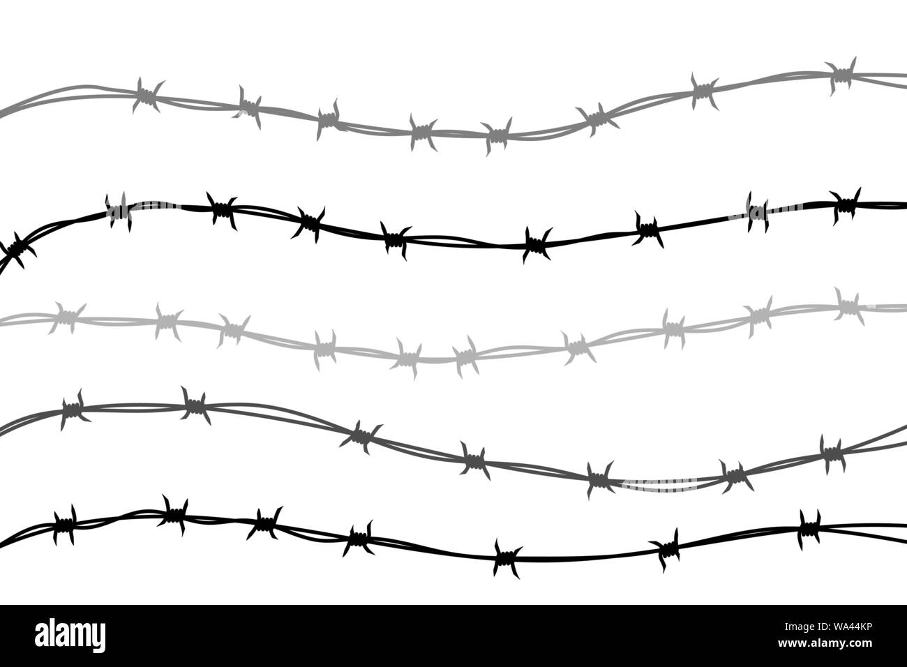 Several lines of barbed wire silhouette on white Stock Vector Image ...