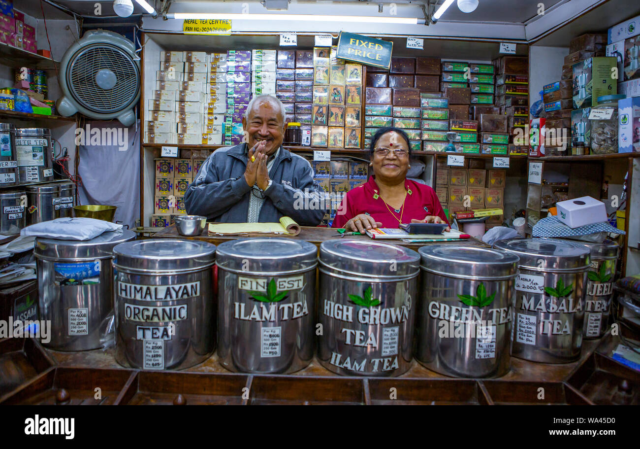 Kathandu, Nepal-November 03,2017: smiling couple selling tea in store