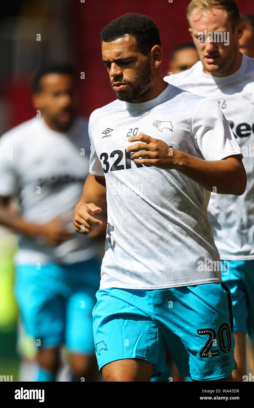 Stoke On Trent, UK. 17th Aug, 2019. Derby County forward Mason Bennett (20) during the EFL Sky Bet Championship match between Stoke City and Derby County at the bet365 Stadium, Stoke-on-Trent, England on 17 August 2019. Photo by Jurek Biegus. Editorial use only, license required for commercial use. No use in betting, games or a single club/league/player publications. Credit: UK Sports Pics Ltd/Alamy Live News Stock Photo