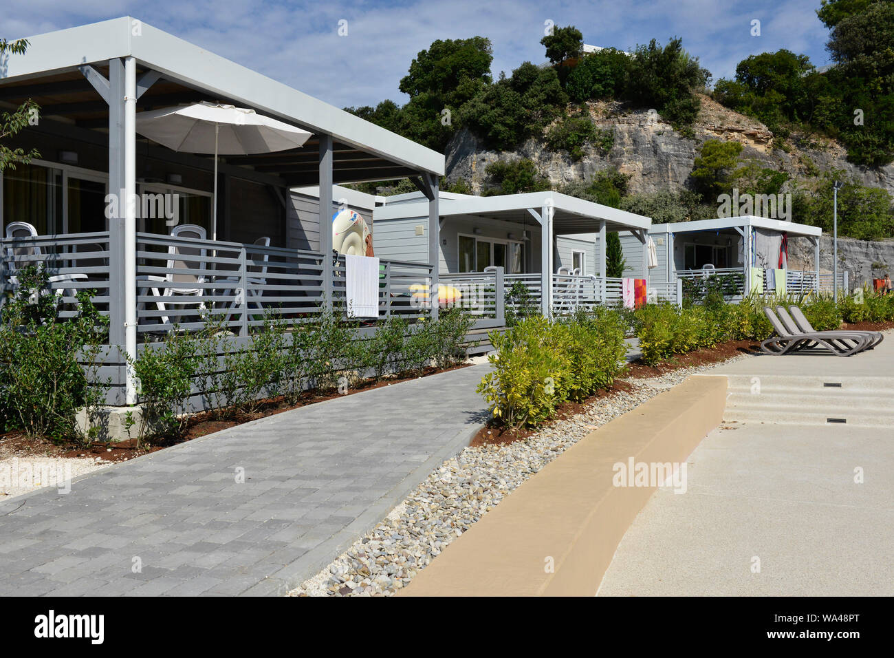Comfortable bungalows at Mobile Homes Vestar/ Campsite Vestar in Rovinj,  Istria, Croatia, Europe Stock Photo - Alamy