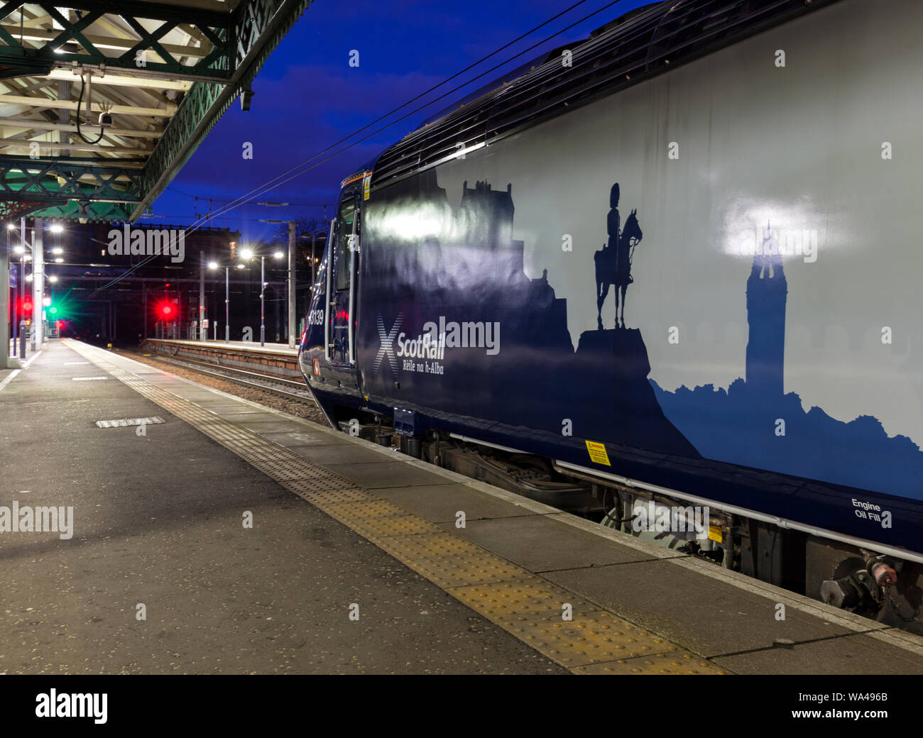 Scotrail  Inter7city train waiting to depart from Edinburgh Waverley with a early morning train to Aberdeen Stock Photo