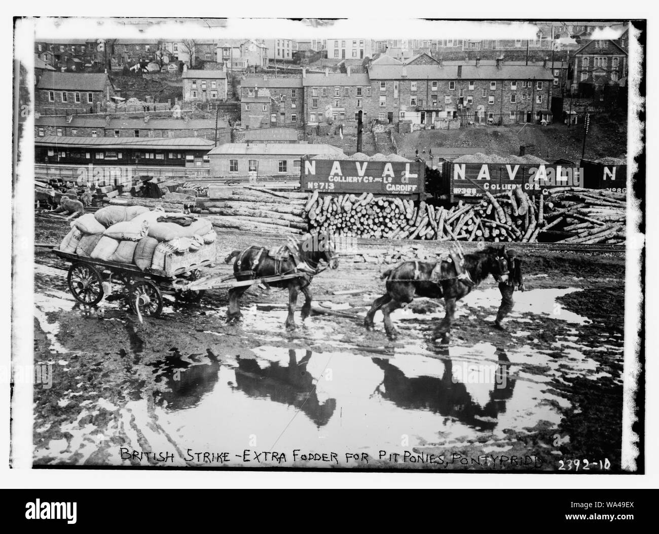 British strike - extra fodder for pit ponies, Pontypridd [i.e. Tonypandy & Trealaw railway station, Trealaw] Stock Photo
