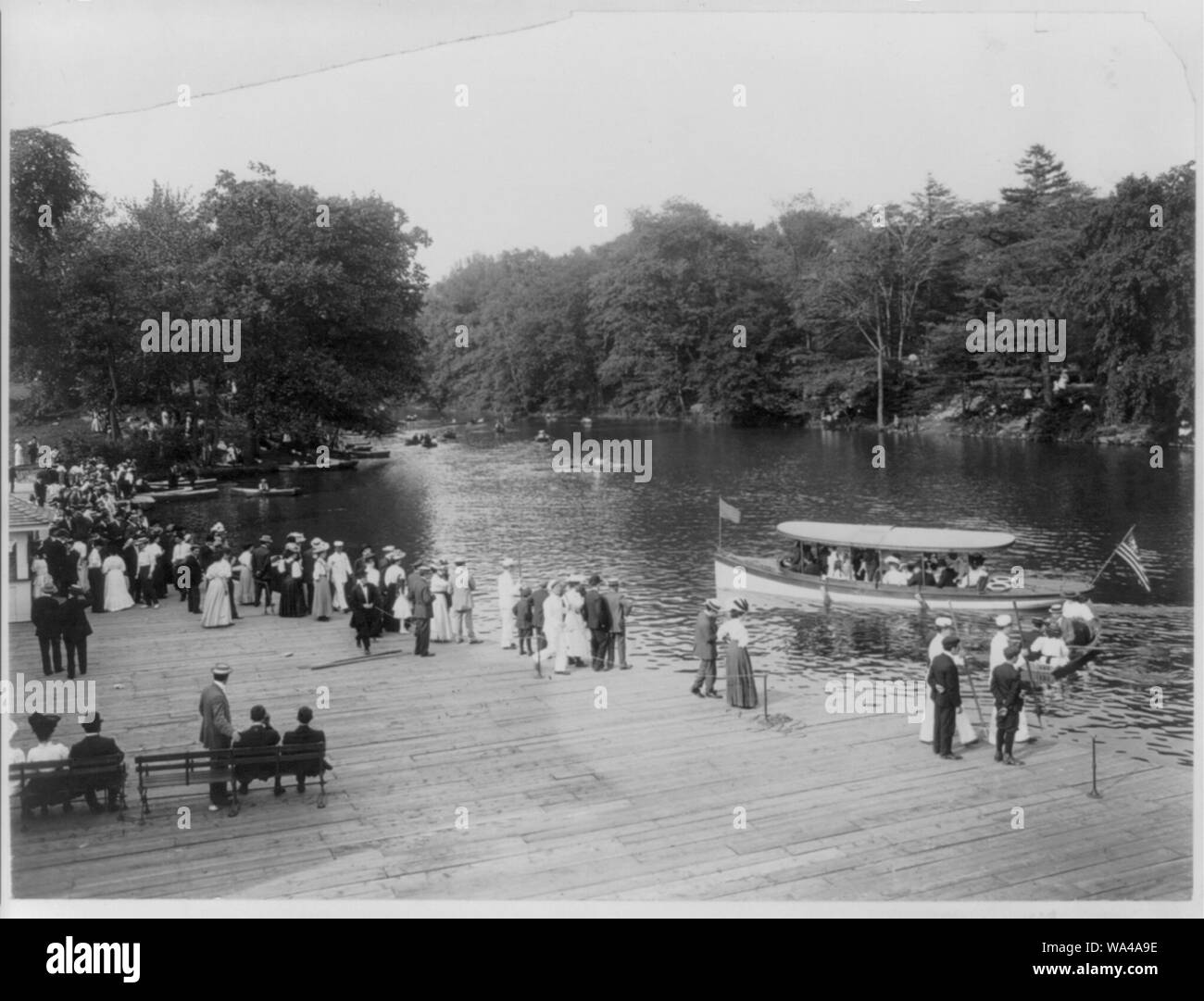 Bronx Lake from New York Zoological Park, 183 D. St. and Southern Blvd., New York City: Boat landing Stock Photo