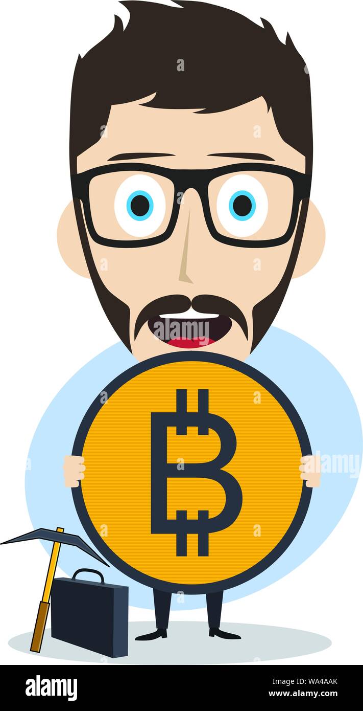 bitcoin crypto currency theme cartoon gentleman male man miner boy ...